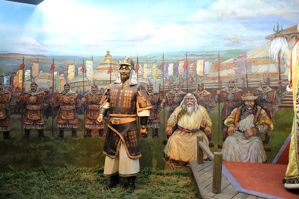 Ginghis Han și curtea sa. Reconstrucție la Muzeul Mongoliei Interioare din Hohhot, China