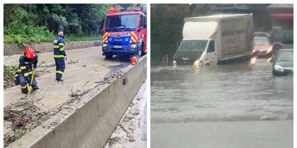 Trafic blocat pe DN1, în Prahova, după surparea unui versant și scurgeri de aluviuni FOTO Meteoplus