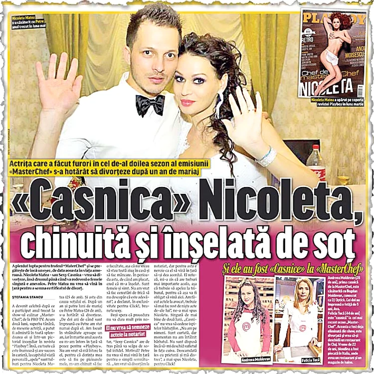 Nicoleta Matea s-a remarcat în  sezonul al doilea al emisiunii  “MasterChef” de la PRO TV. Apoi  a pozat în Playboy în martie 2014