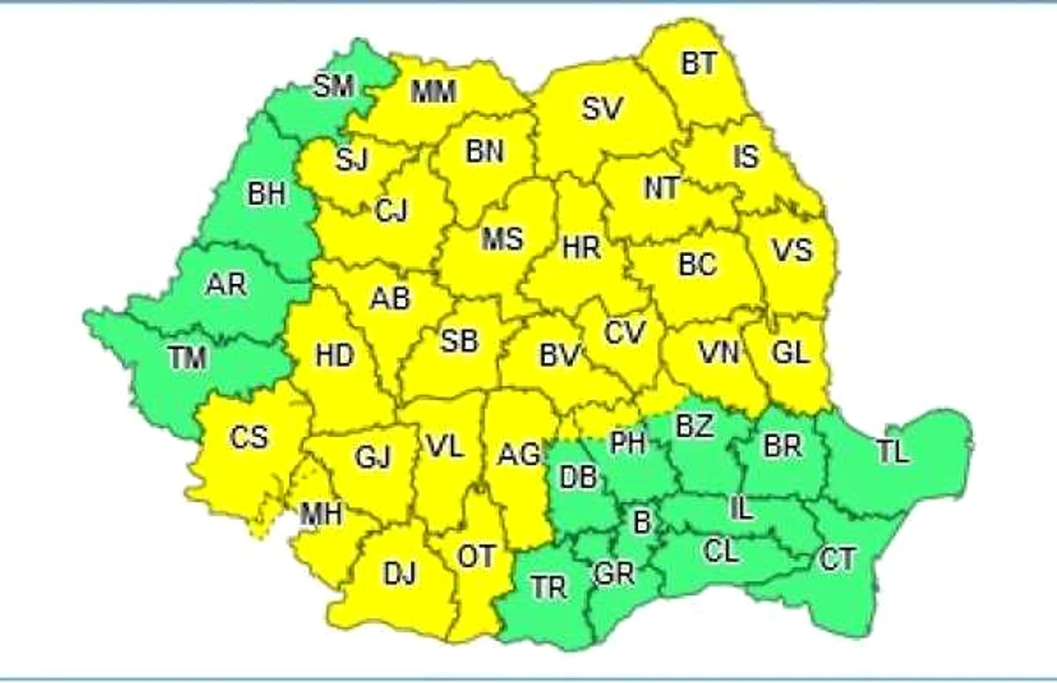 Harta meteo cod galben