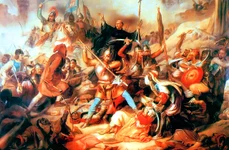 Bătălia de la Belgrad, pictură maghiară din secolul XIX. În mijloc se află Giovanni da Capistrano ridicând crucea (© Wikimedia Commons)