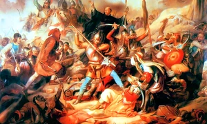 Bătălia de la Belgrad, pictură maghiară din secolul XIX. În mijloc se află Giovanni da Capistrano ridicând crucea (© Wikimedia Commons)