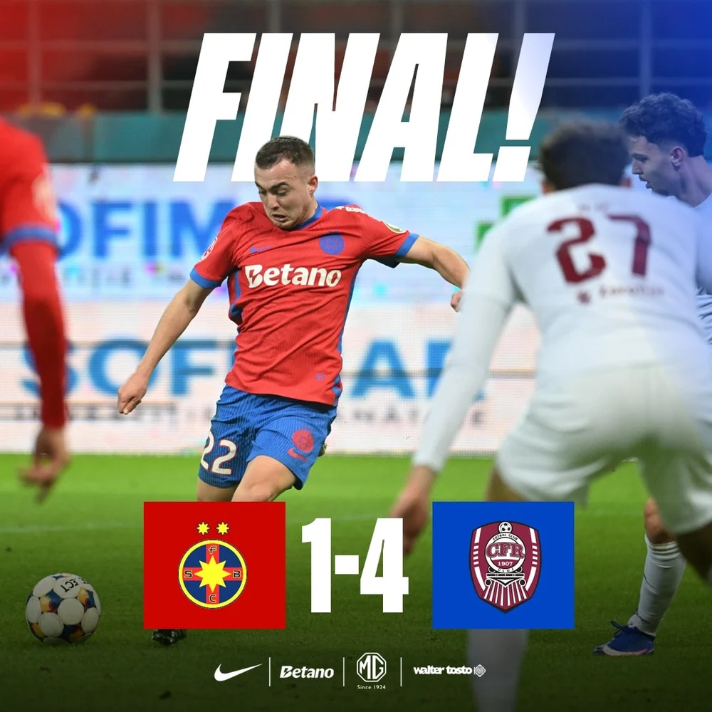 Cascadorii râsului. FCSB, distrusă de CFR Cluj în derby-ul suferinței, spune practic adio play-off-ului