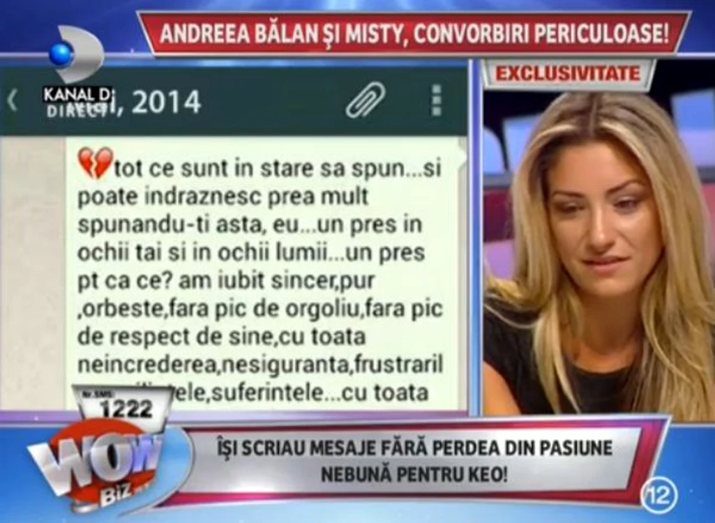 Mesajele dintre Misty şi Andreea Bălan