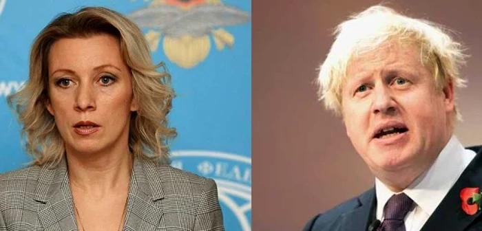 Maria Zaharova (stânga) vrea să vadă caricaturi cu Boris Johnson (dreapta) în acces de furie FOTO fort-russ.com