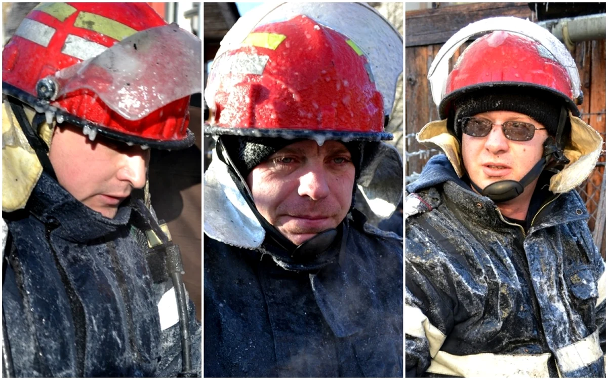 Pompieri militari la -17 grade Celsius, în timpul intervenţiei la incendiul de la Mănăstirea "Sf. Ioan cel Nou" Suceava