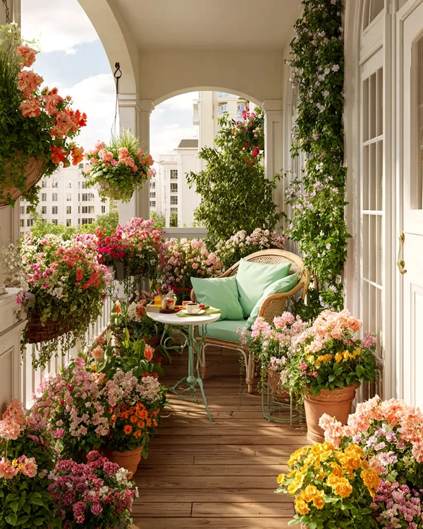 Idei spectaculoase pentru amenajare de balcon cu plante în ghiveci și mobilier modular - Ideal House