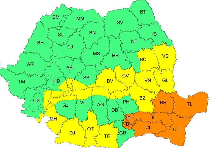 Cod portocaliu și galben pentru mare parte din țară. FOTO: meteoromania.ro