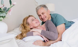 adorable senior man woman together bed jpg
