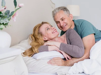 adorable senior man woman together bed jpg