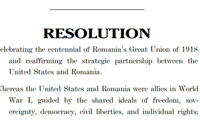 Camera Reprezentanţilor din SUA: rezoluţie pentru celebrarea Centenarului Marii Uniri png