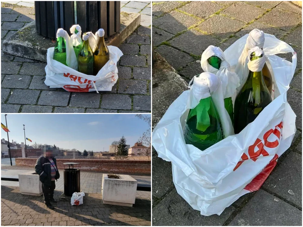 Sticlele au fost găsite de un muncitor al firmei de salubrizare FOTO Adevărul