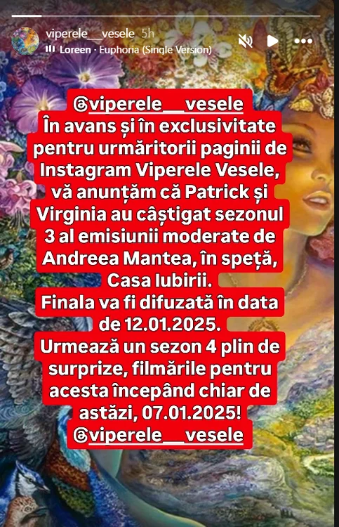 Anunțul făcut de Vipere / foto: Instagram