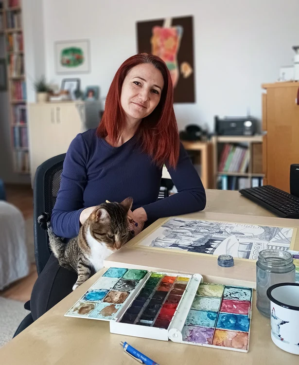 Adela Calistru, o ilustratoare pasionată de acuarelă și lumea clasică. FOTO: Arhiva personală