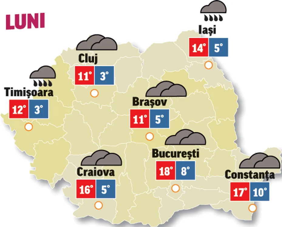 Astăzi ploile continuă și cerul se va menține înnorat în majoritatea regiunilor