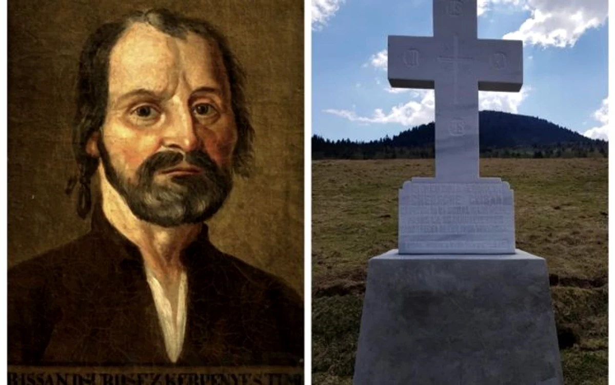 Gheorghe Crişan şi monumentul ridicat în locul unde a fost prins/FOTO: Arhivă
