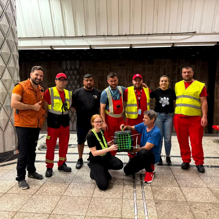 Pisica de la stația Politehnica a fost salvată după mai multe zile de intervenții. FOTO: Metrorex