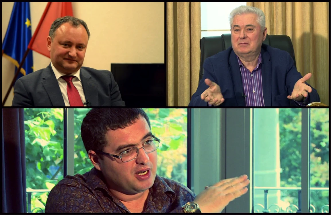 Igor Dodon (stânga sus), Vladimir Voronin (dreapta sus) şi Renato Usatîi (jos) s-au săturat de democraţie
