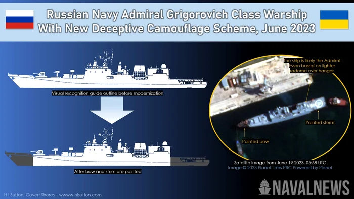 Schema de camuflaj a unei nave ruse din clasa Amiral Grigorovici FOTO Naval News