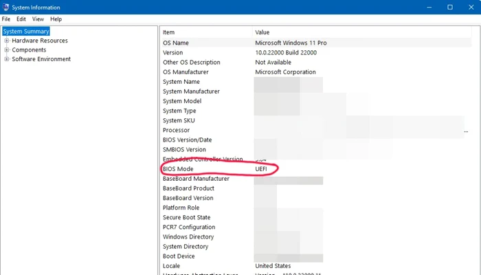Verifica BIOS mode in Windows 11