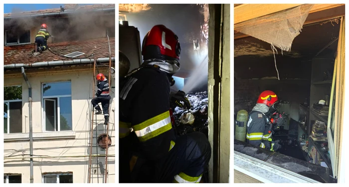 Pompierii au intervenit pentru a stinge focul de la mansarda Spitalului CFR Paşcani FOTO ISU Iași 