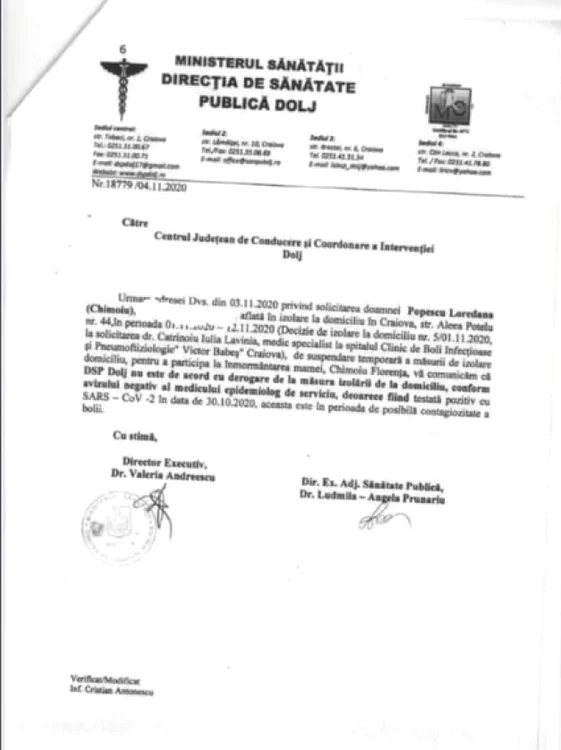 Adresa DSP pentru Loredana Chimoiu la înmormântarea mamei sale decedate de Covid-19 Sursa Facebook LC