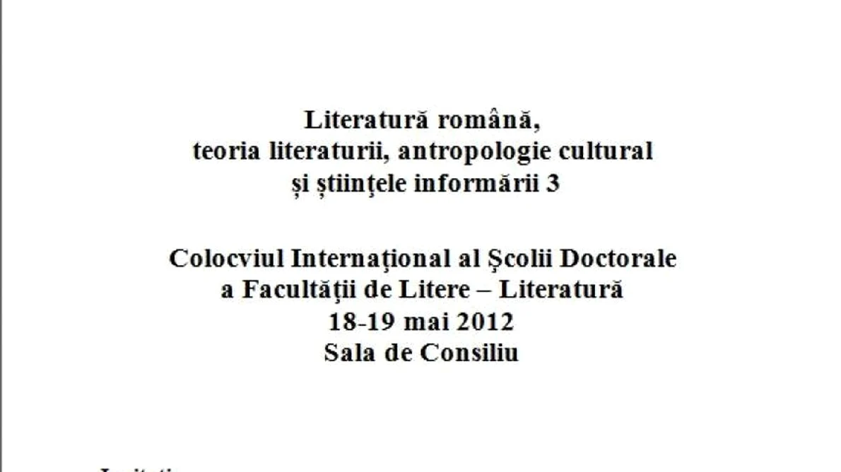 Colocviul Internaţional al Şcolii Doctorale a Facultăţii de Litere jpeg