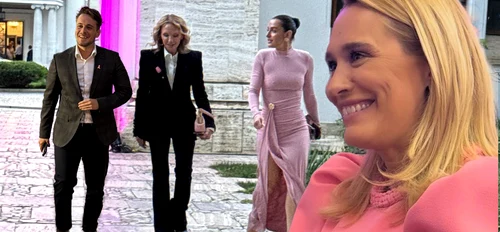 Andreea Esca a îndurat frigul și vântul într-o rochie cu mânecă scurtă și a fost mereu cu zâmbetul pe buze   