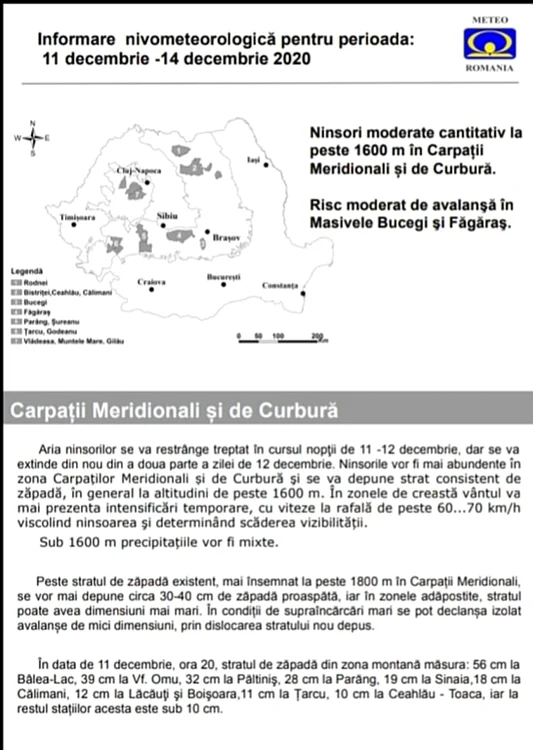 Informare nivometeorologică pentru perioada 11 - 14 decembrie Foto Salvamont Sibiu
