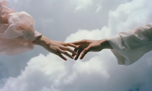 conceptual scene with people sky surrounded by clouds with dreamy feeling jpg