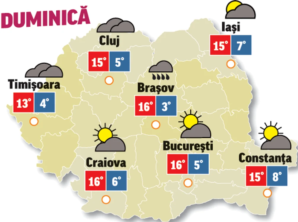 În ultima zi de weekend vremea se menține caldă, cu precipitații doar în zonele intracarpatice