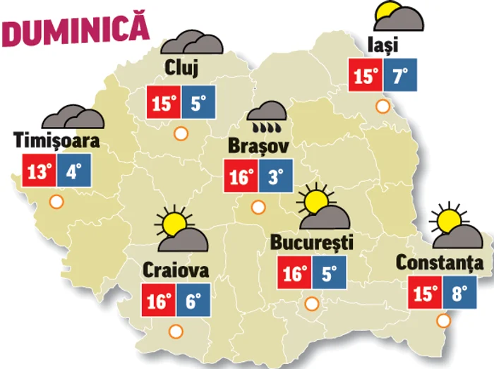 În ultima zi de weekend vremea se menține caldă, cu precipitații doar în zonele intracarpatice