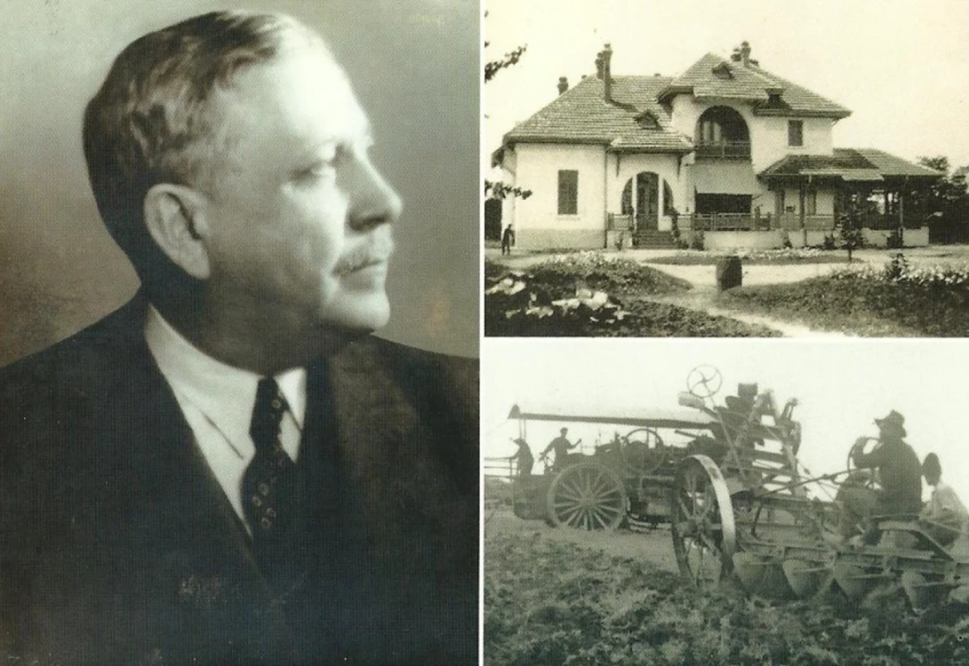 Aurelian Pană (foto stânga) şi conacul său de la Frăţileşti, în anul 1929