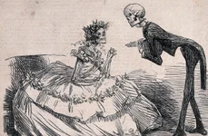 Valsul arsenicului. Noul dans al morții. Caricatură publicată de Punch Magazine, în 1862 (© Public Domain Image Archive / Wellcome Collection)