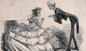 Valsul arsenicului. Noul dans al morții. Caricatură publicată de Punch Magazine, în 1862 (© Public Domain Image Archive / Wellcome Collection)