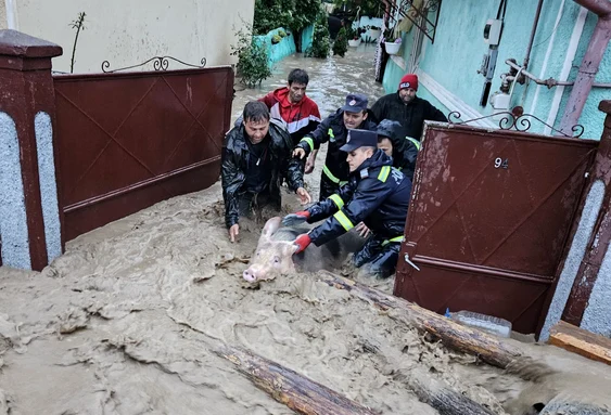 În localitatea Șard, apa a intrat în zeci de gospodării FOTO ISU Alba