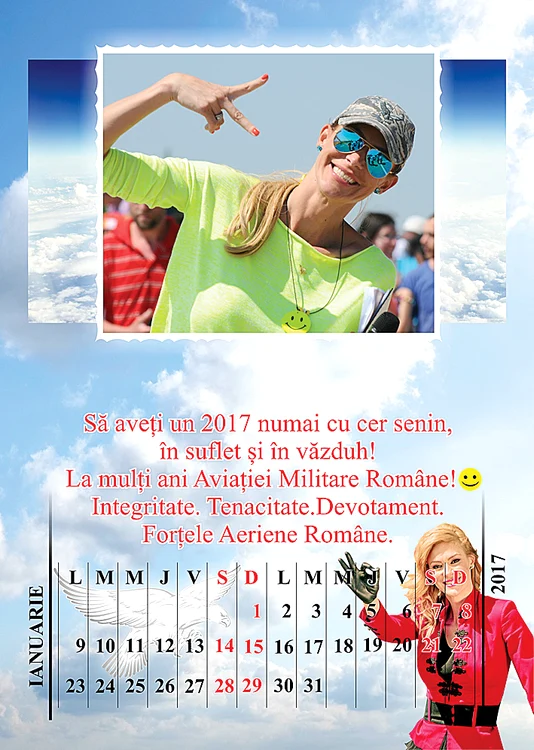 Roxana Ciuhulescu  a făcut un  calendar  pentru  Forțele  Aeriene  Române,  dar a greşit  anul