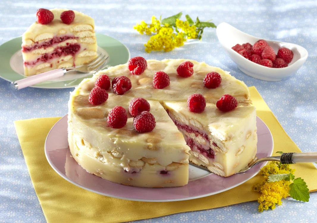 Vanilla pudding cake with raspberries jpeg