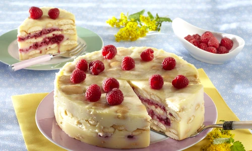 Vanilla pudding cake with raspberries jpeg