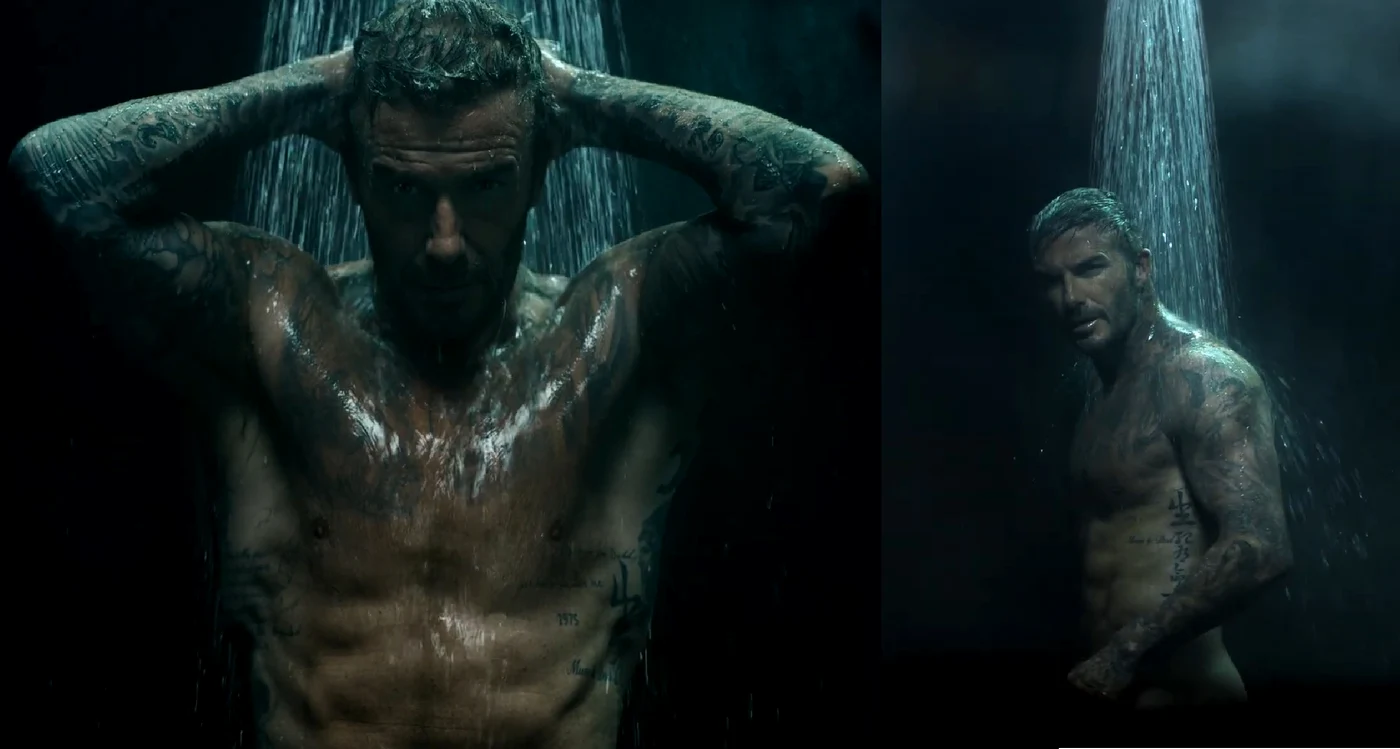 Colaj imagini cu David Beckham la duș pentru o reclamă de lenjerie intimă