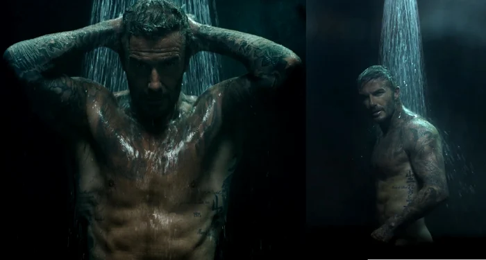 Colaj imagini cu David Beckham la duș pentru o reclamă de lenjerie intimă