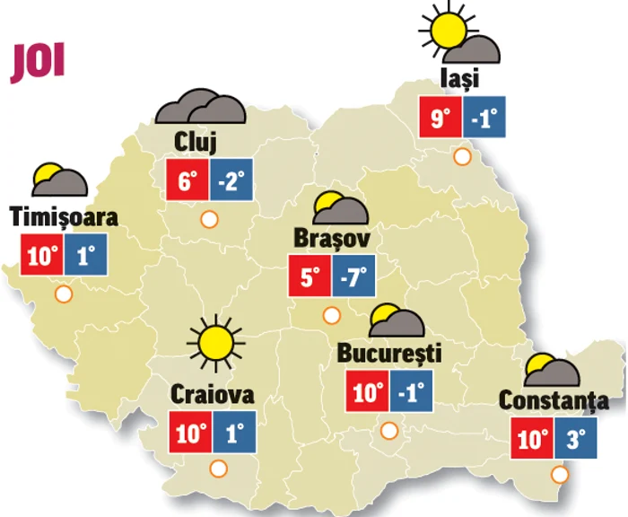 Cerul va fi acoperit în majoritatea regiunilor si spre seavă se anunță precipitații