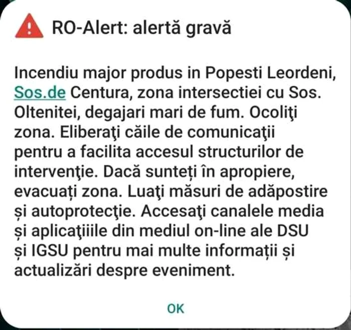 Acesta este mesajul transmis de ISU București-Ilfov prin RO-Alert