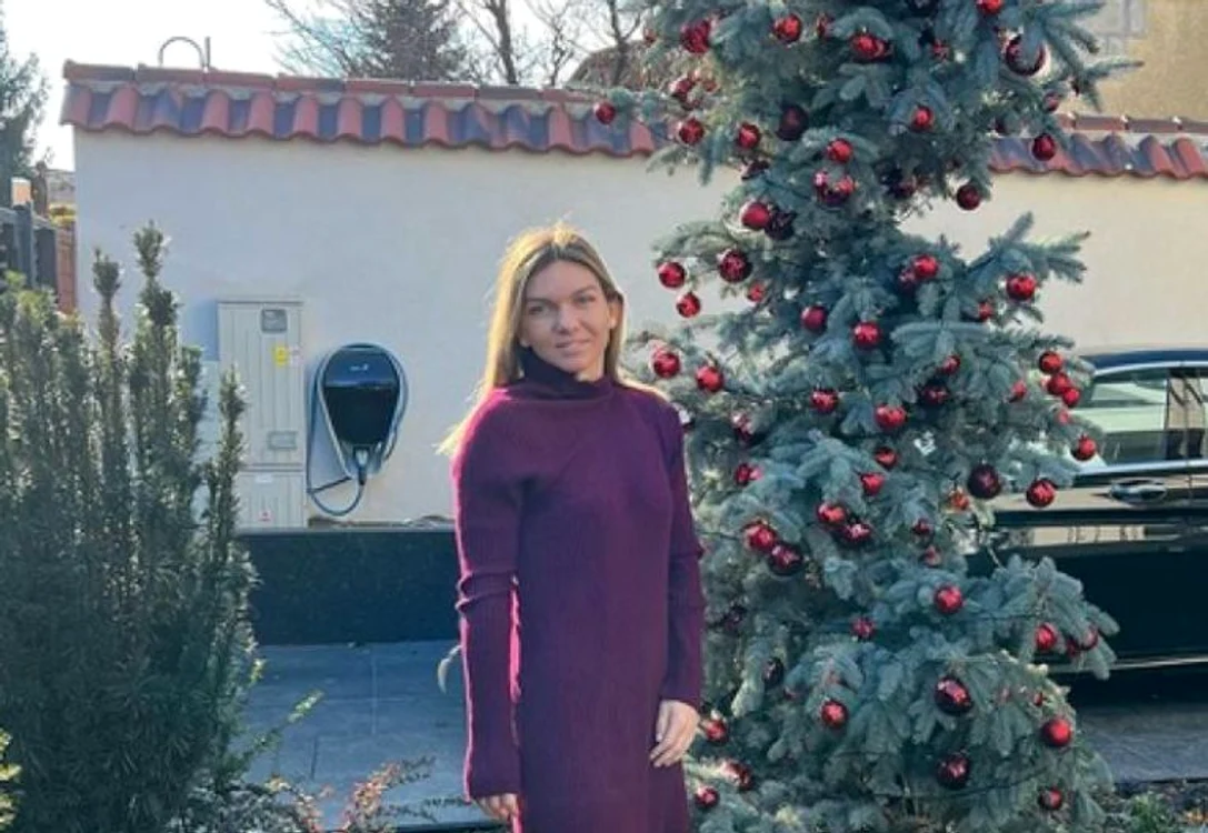 Simona Halep și bradul pe care l-a împodobit în curtea casei din București (FOTO: Instagram)