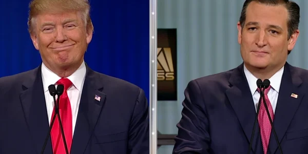 Ted Cruz si Donald Trump în timpul unei dezbateri televizate FOTO Captură Youtube