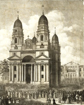 Litografie din 1840 cu Mitropolia Iași