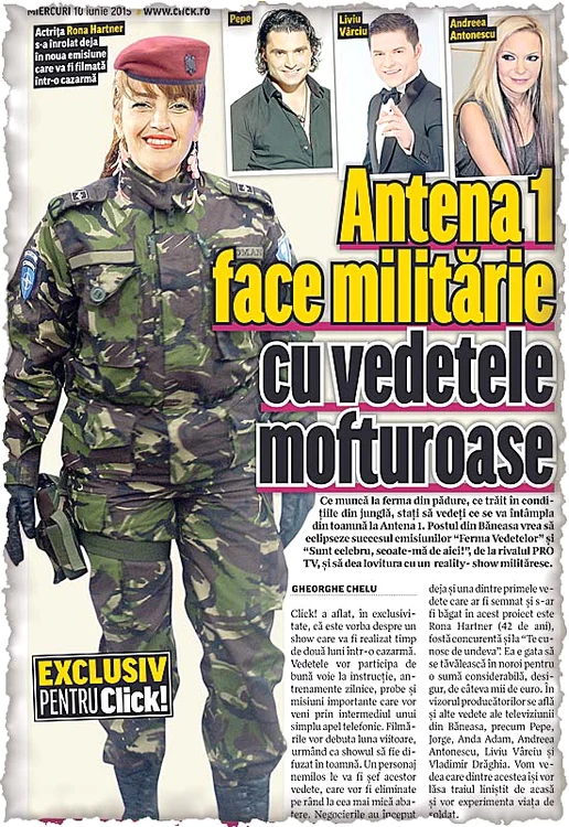 Actriţa Rona Hartner  va îmbrăca uniforma de soldat