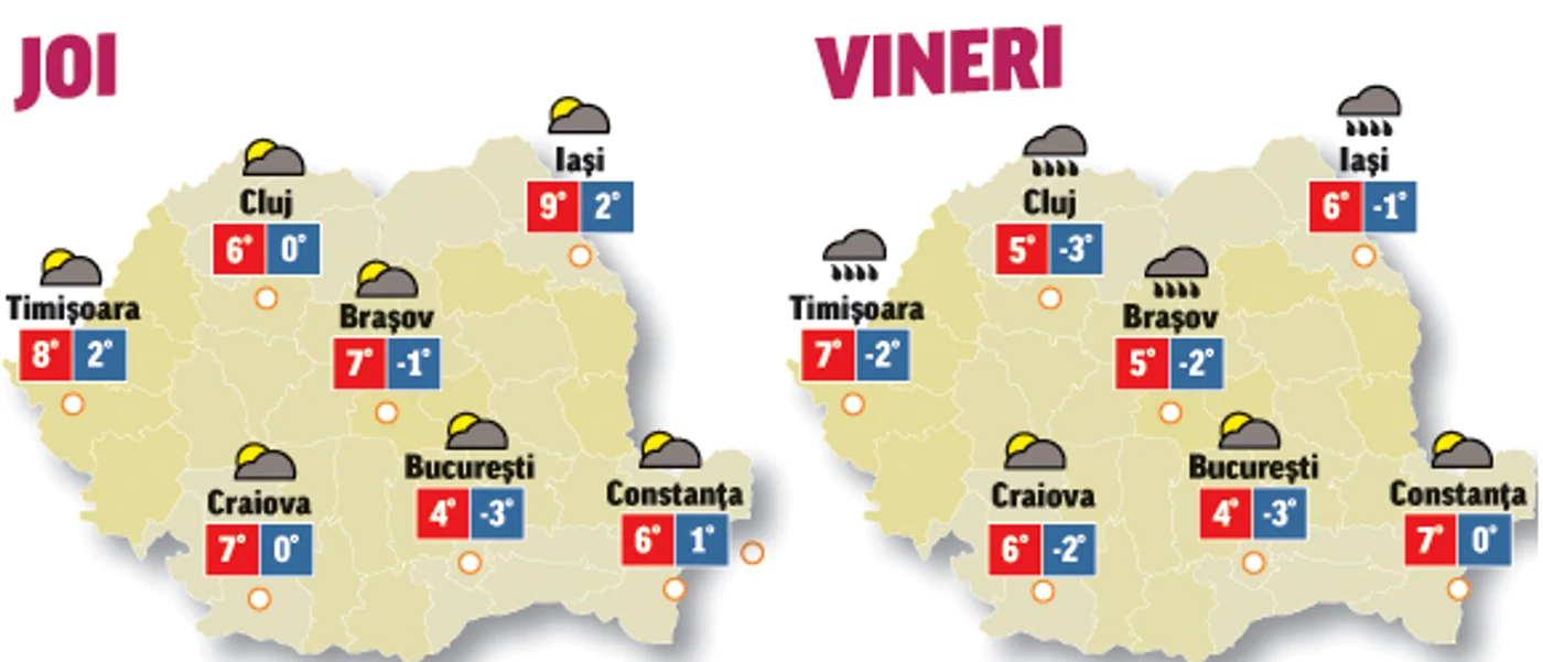 Prognoza meteo pentru următoarele două zile anunță că vremea va fi instabilă din punct de vedere termic