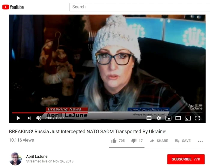 Captură după canalul de YouTube de unde s-a răspândit dezinformarea privind „transportul nuclear NATO realizat de Ucraina“