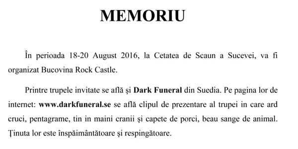 Bucovina Rock Castle - memoriu preot interzicere Dark Funeral